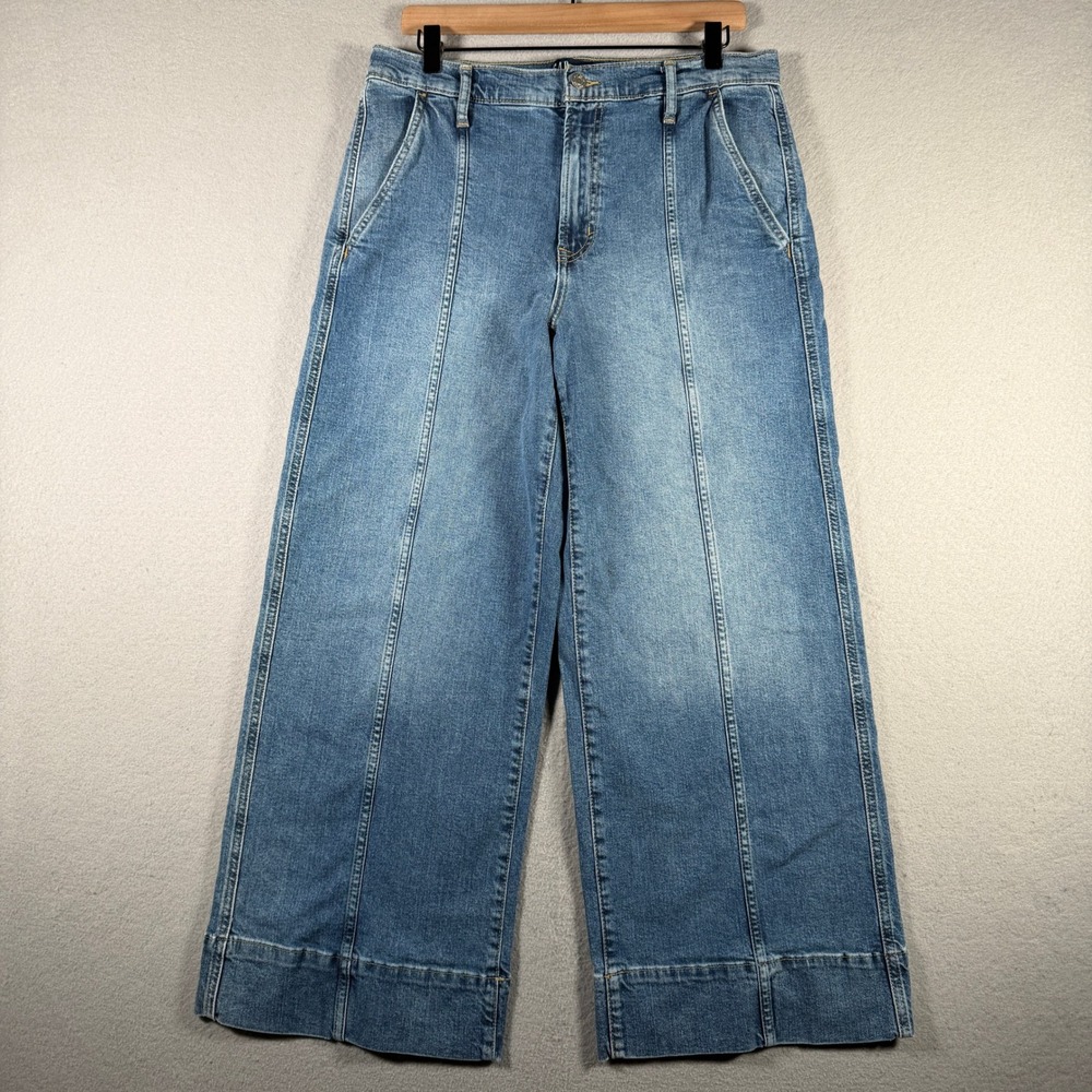 Gap Denim High Rise Wide-Leg Crop Jeans Medium Wash Blue Size 12/31R